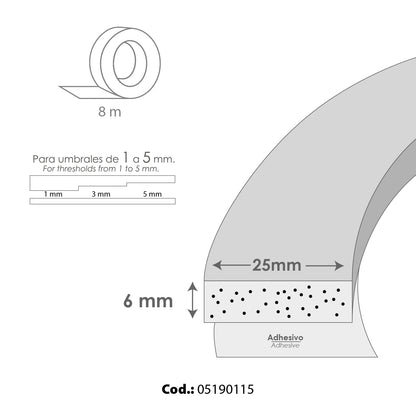 Maurer Foam Weatherstrip (rolo de 8 metros x 25 mm.)