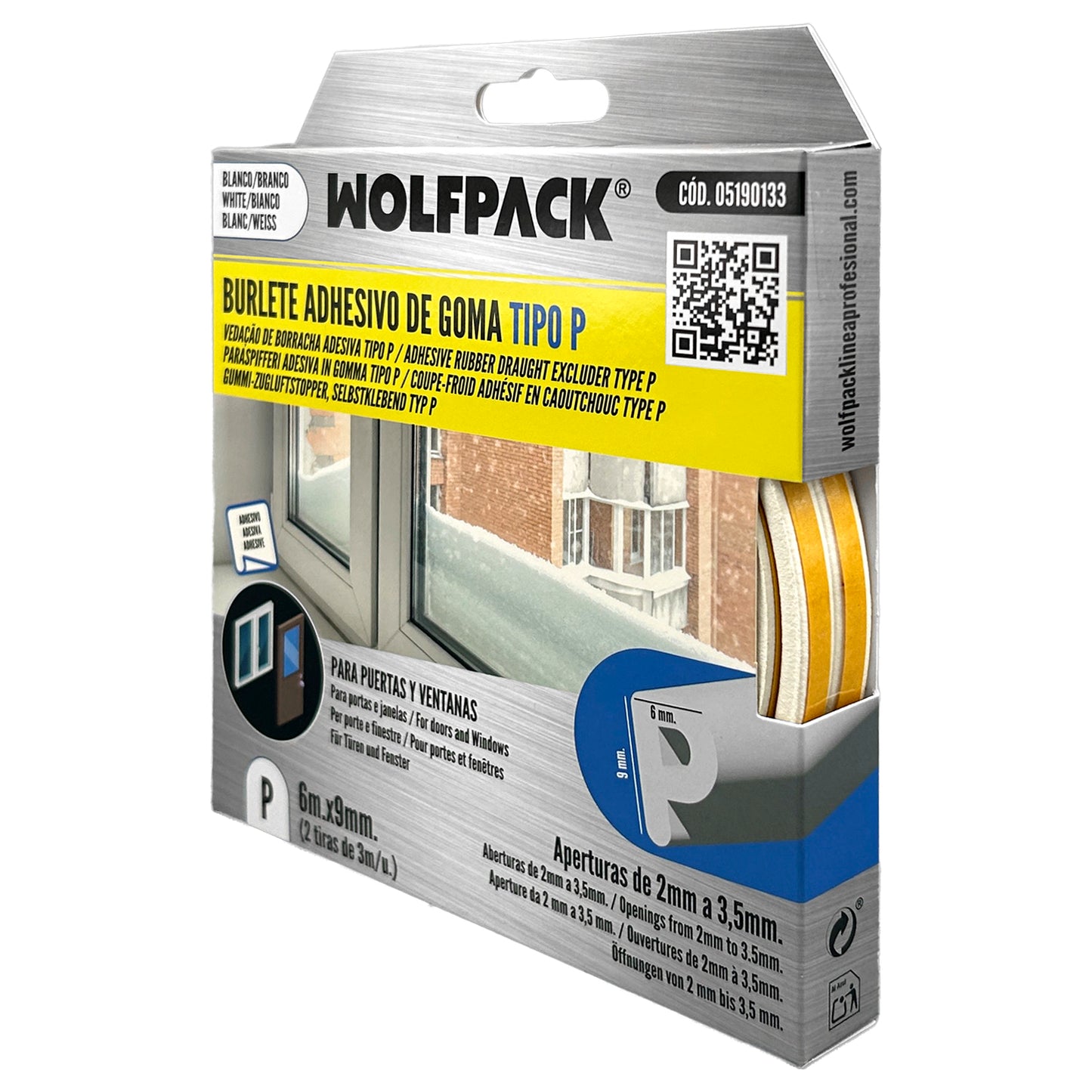 Burlete Elástico "P" 6m. x 9mm. Blanco