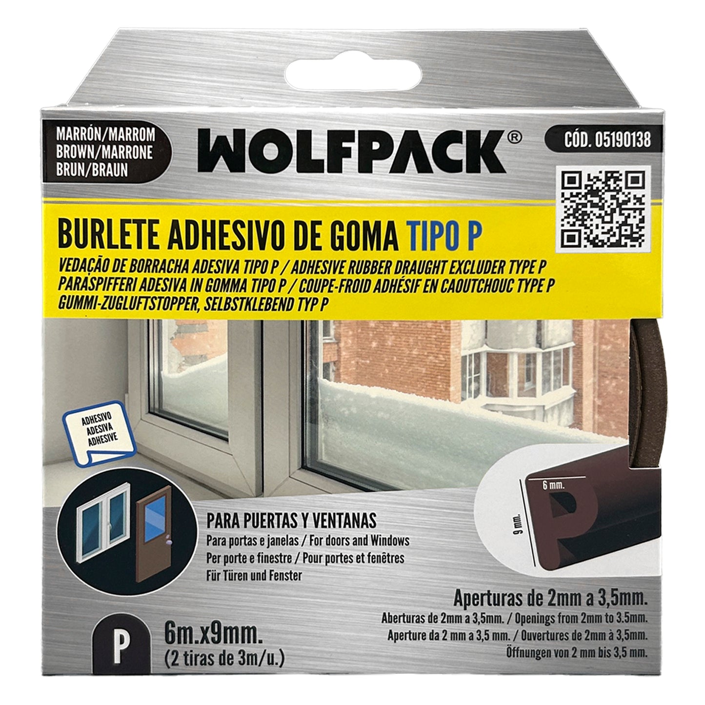 Burlete Elástico "P" 6 m. x 9 mm. Marrón