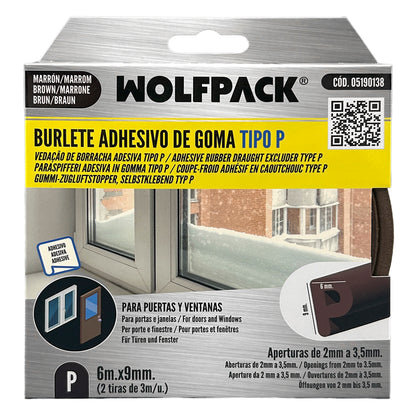 Burlete Elástico "P" 6 m. x 9 mm. Marrón