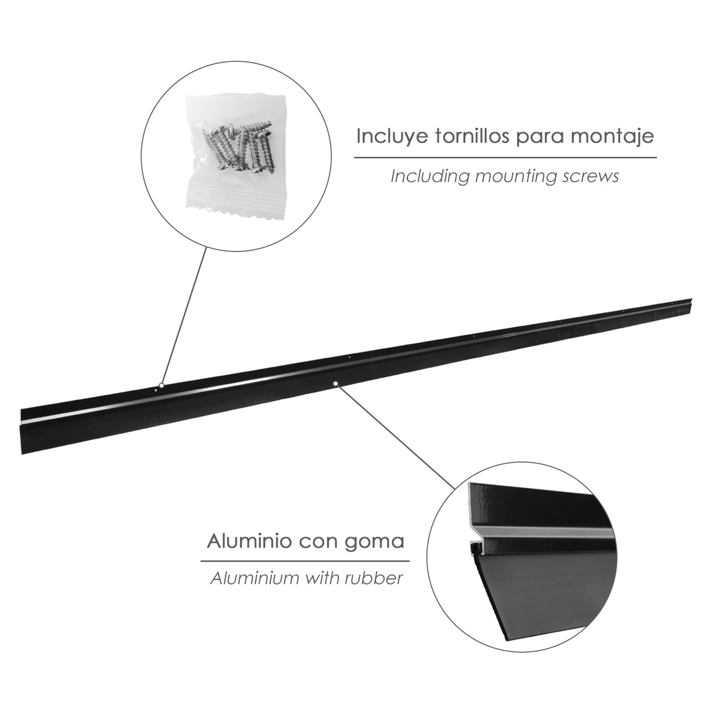 Burlete Para Puertas De Garaje Aluminio Negro Con Goma 2,5 m. Perfil Bajo Cochera Cepillo De Puerta, Burlete Garaje