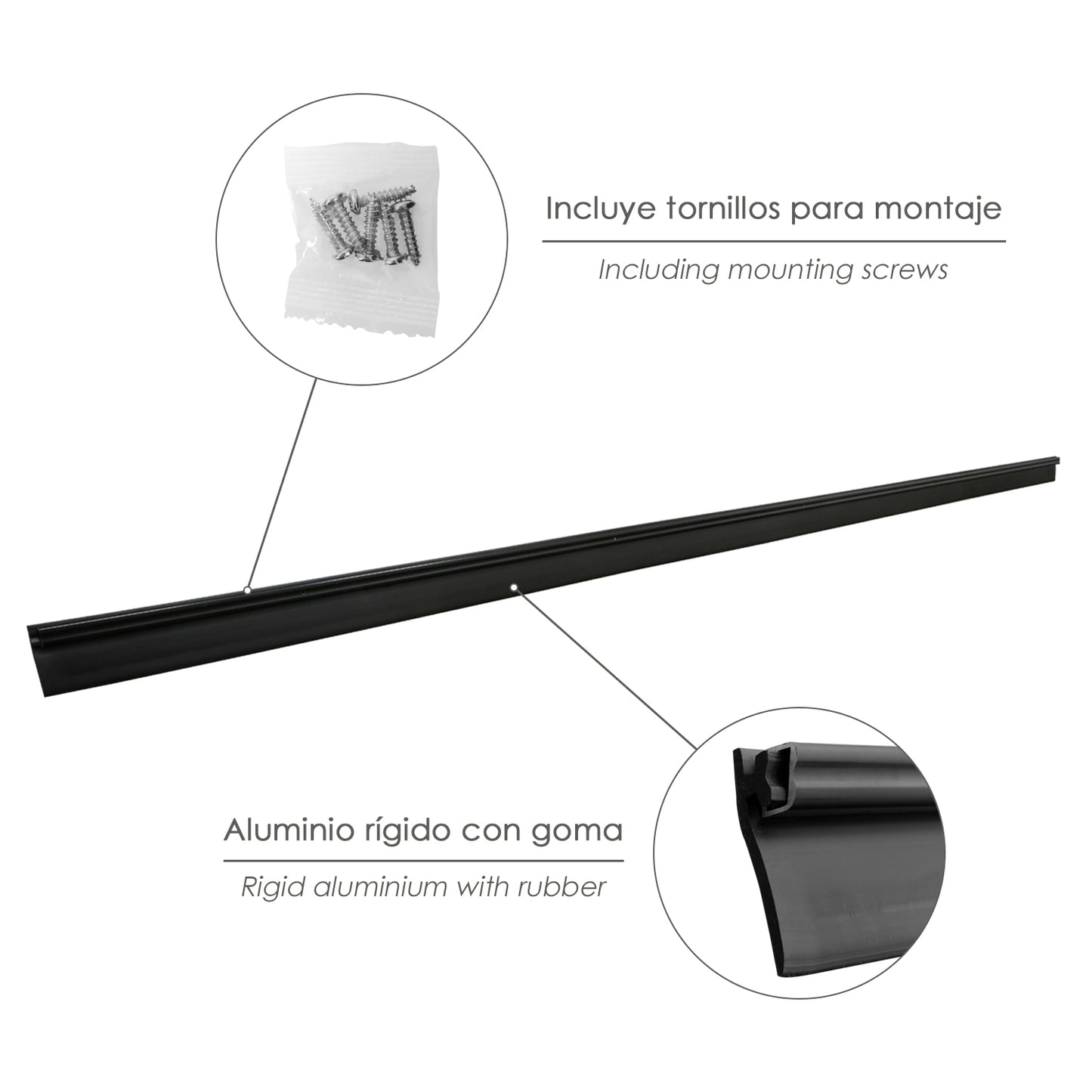 Burlete Reforzado Para Puertas De Garaje Aluminio Negro Con Goma 2,5 m. Perfil Bajo Cochera Cepillo De Puerta, Burlete Garaje