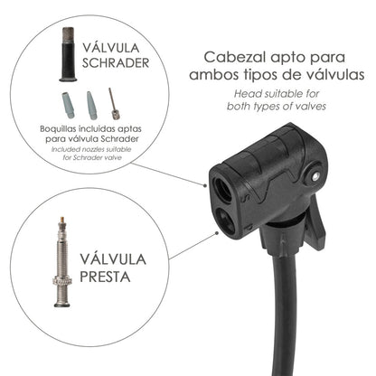 Bomba de Ar Com Manômetro 8 Bares Corpo e Pés de Aço, Válvulas SCHRADER e PRESTA com Adaptadores. Bicicletas-bomba, carros-bomba