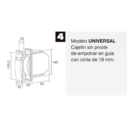 Recogedor Persiana Mini Blanco Cinta 18 mm. Empotrar Sin Pivotes