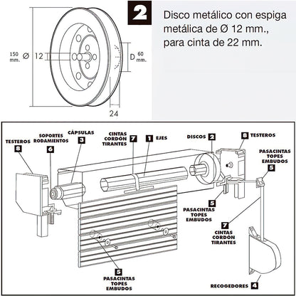 Disco Persiana Metalico Espiga Metalica 150x60 Cinta 22 mm.