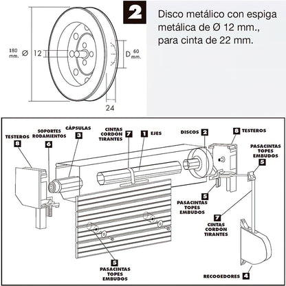 Disco cego metálico Spike metálico 180x60 mm. Fita 18/22 mm.