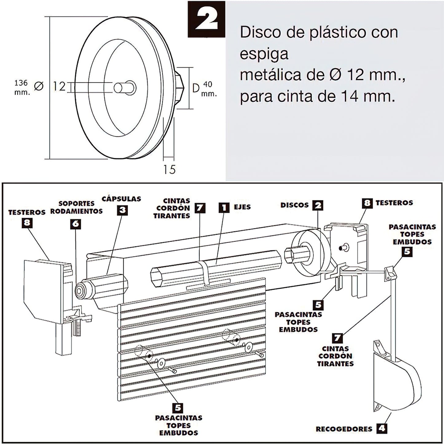 Disco cego de plástico Spike de metal 136x40 mm. fita 14mm.