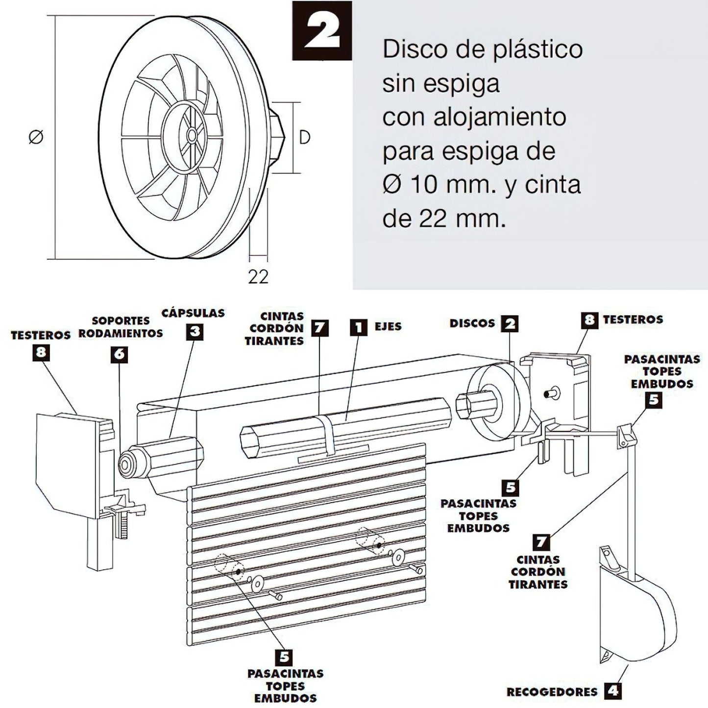 Disco cego plástico octogonal 160x60 mm. fita 22mm.