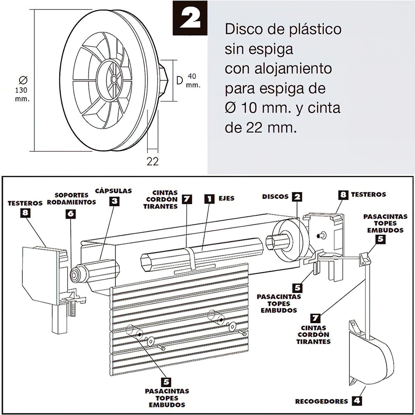 Disco cego plástico octogonal 130x40 mm. fita 22mm.