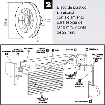 Disco Persiana Plastico Octogonal  130x40 mm. Cinta 22 mm.