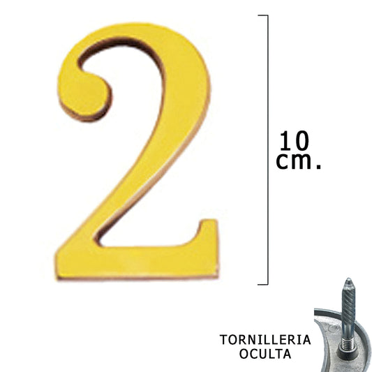 Latão número "2" 10 cm. com parafusos ocultos (bolha 1 peça)