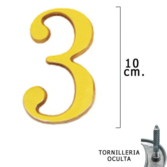 Latão número "3" 10 cm. com parafusos ocultos (bolha 1 peça)