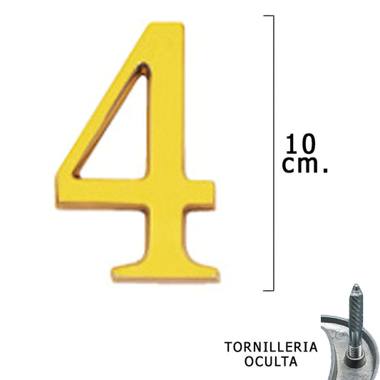 Latão número "4" 10 cm. com parafusos ocultos (bolha 1 peça)
