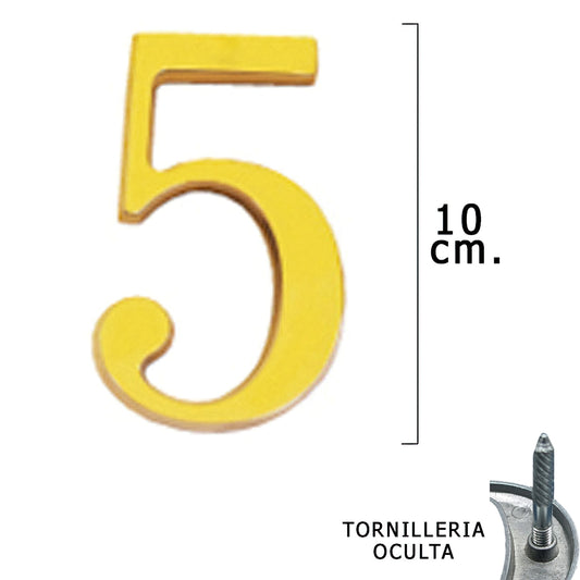 Latão número "5" 10 cm. com parafusos ocultos (bolha 1 peça)