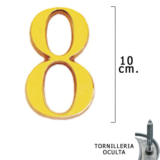 Latão número "8" 10 cm. com parafusos ocultos (bolha 1 peça)