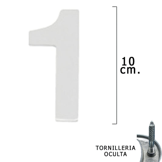 Metal Número "1" Prata Mate 10 cm. com parafusos ocultos (bolha 1 peça)