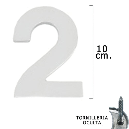 Metal Número "2" Prata Mate 10 cm. com parafusos ocultos (bolha 1 peça)