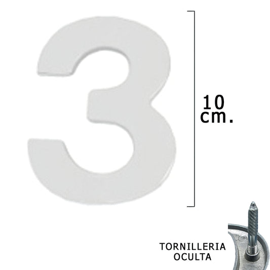 Metal Número "3" Prata Mate 10 cm. com parafusos ocultos (bolha 1 peça)