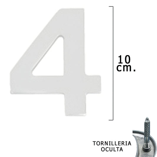 Número de Metal "4 Matte Silver 10 cm. com parafusos ocultos (Blister 1 peça)