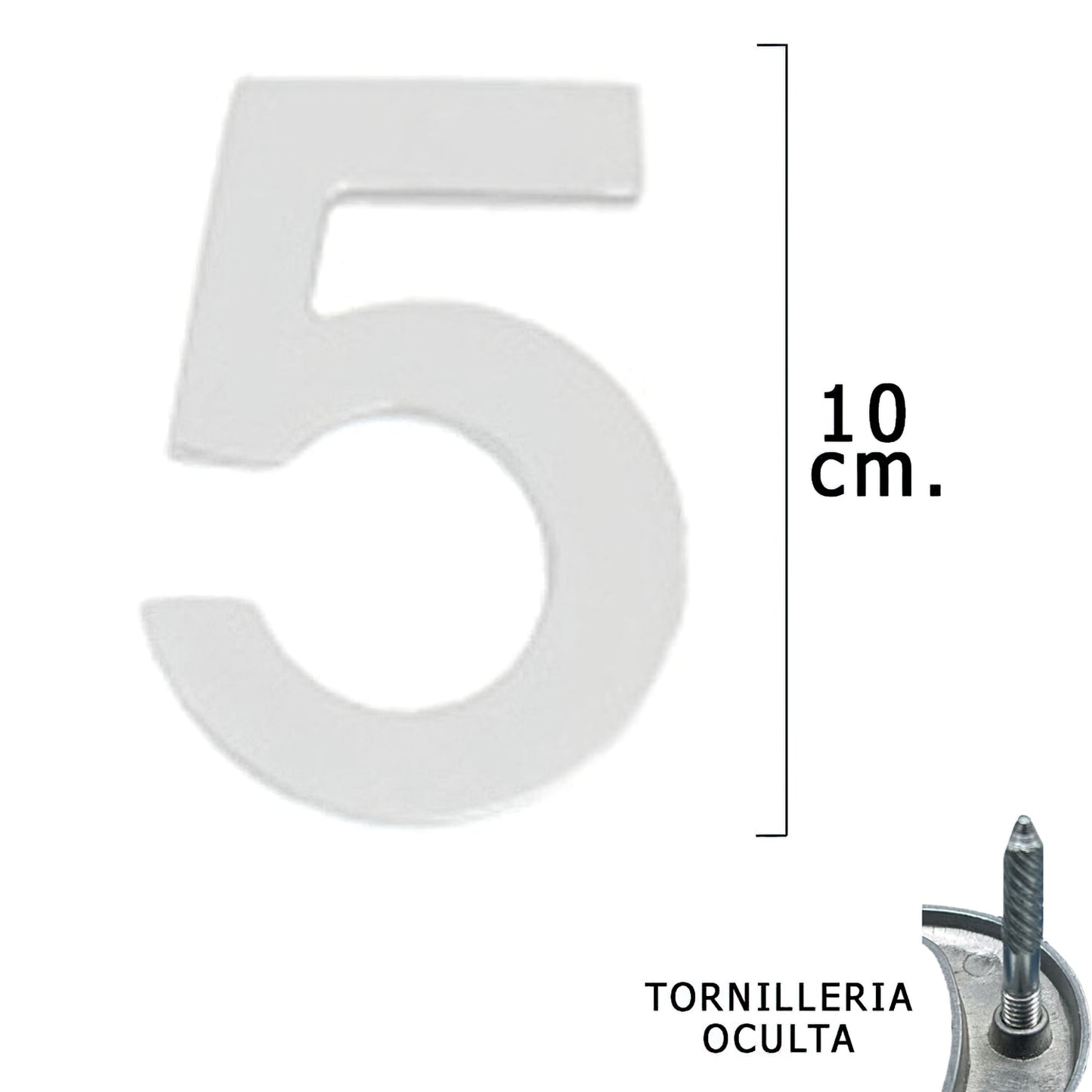 Metal Número "5" Prata Mate 10 cm. com parafusos ocultos (bolha 1 peça)