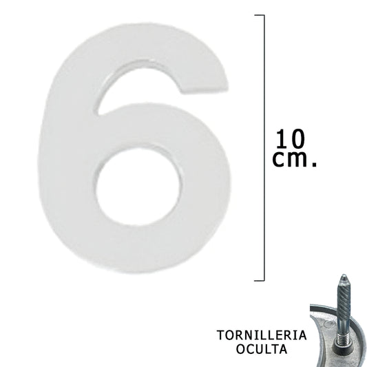 Metal Número "6" Prata Mate 10 cm. com parafusos ocultos (bolha 1 peça)