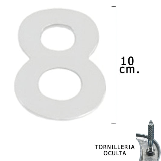 Metal Número "8" Prata Mate 10 cm. com parafusos ocultos (bolha 1 peça)