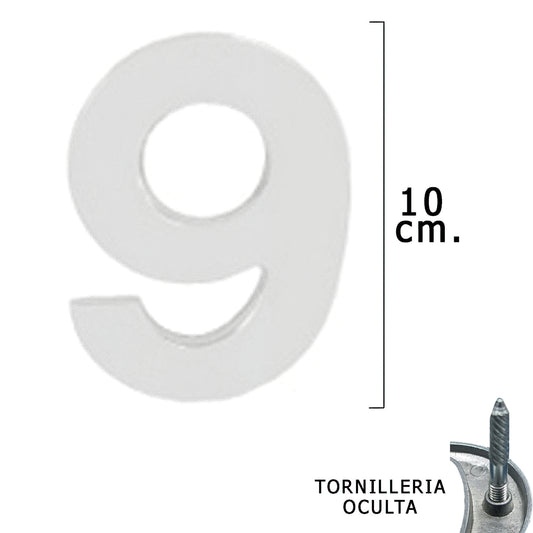Metal Número "9" Prata Mate 10 cm. com parafusos ocultos (bolha 1 peça)