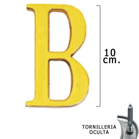 Latão letra "B" 10 cm. com parafusos ocultos (bolha 1 peça)