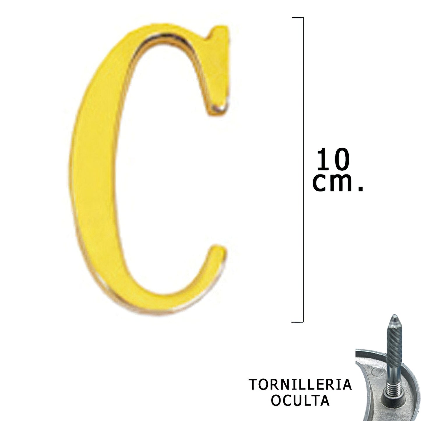 Letra Latón "C" 10 cm. con Tornilleria Oculta (Blister 1 Pieza)