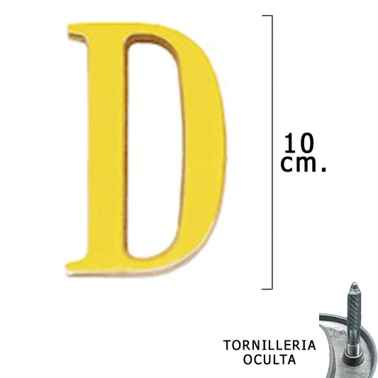 Latão letra "D" 10 cm. com parafusos ocultos (bolha 1 peça)