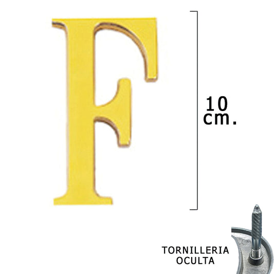 Latão letra "F" 10 cm. com parafusos ocultos (bolha 1 peça)