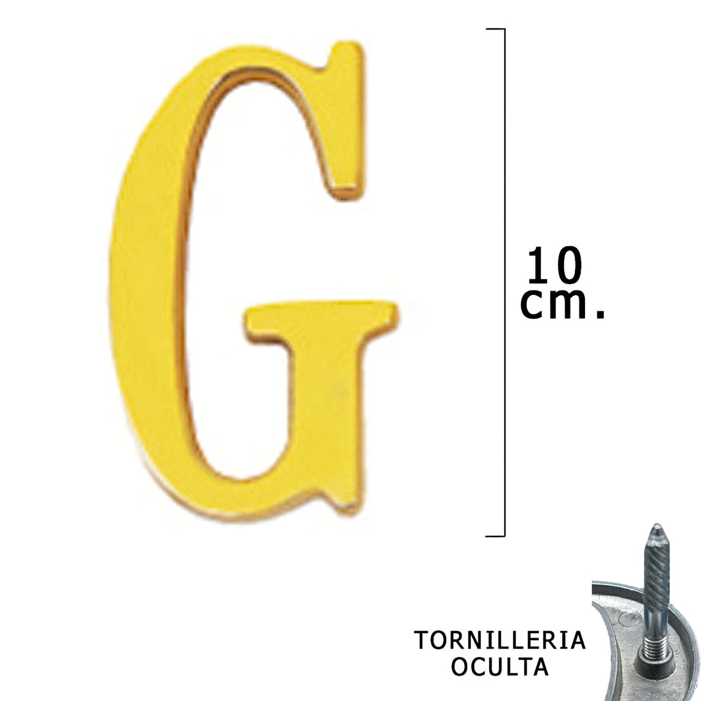 Latão letra "G" 10 cm. com parafusos ocultos (bolha 1 peça)
