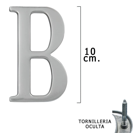 Metal Letra "B" Prata Fosco 10 cm. com parafusos ocultos (bolha 1 peça)