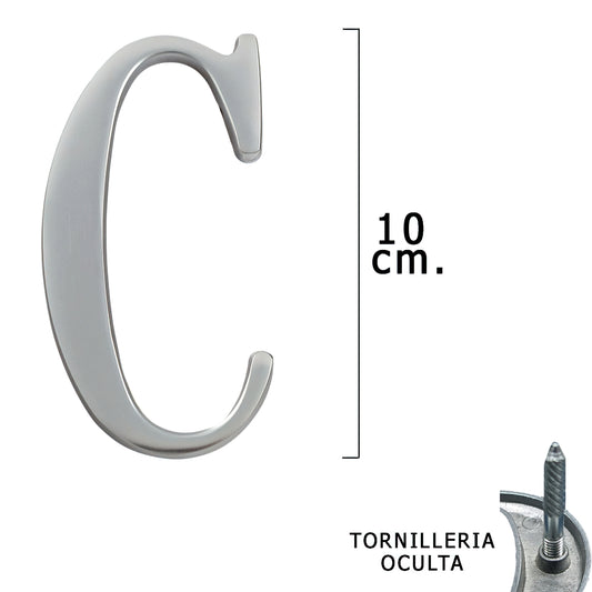 Metal Letra "C" Prata Fosco 10 cm. com parafusos ocultos (bolha 1 peça)