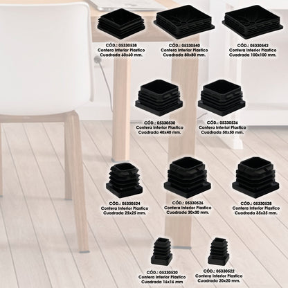 Contera Interior Plastico Cuadrada 40x40 mm. Color Negro. Bolsa 100 Unidades. Contera Mesa, Silla, Muebles, Estanteria