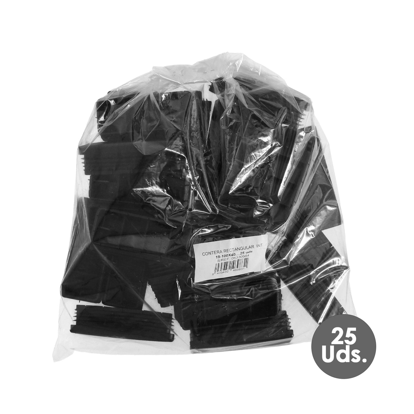 Contera Plástico Rectangular Interior. Color Negro 100x40 mm Bolsa 25 Unidades.