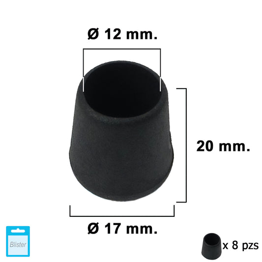 Ponteira cônica preta 12mm. Bolhas 8 peças.