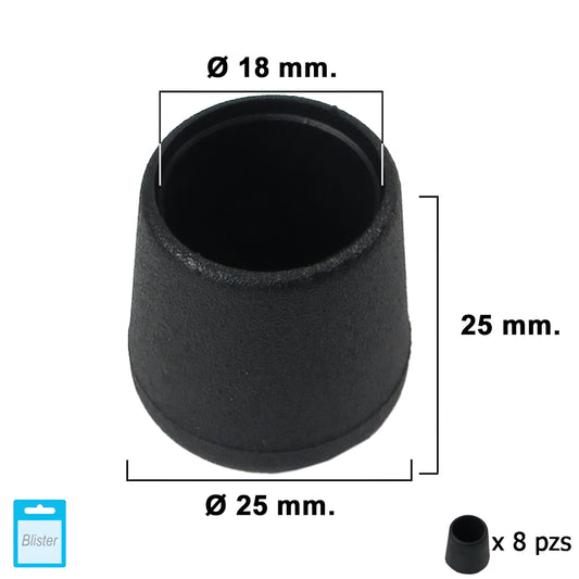 Ponteira cônica preta 18mm. Bolhas 8 peças.