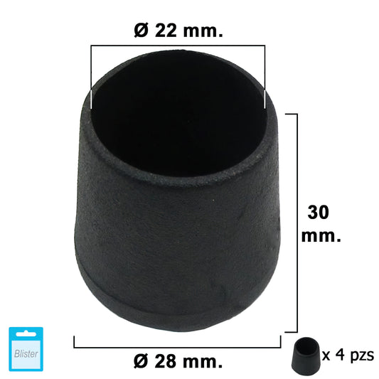 Ponteira cônica preta 22mm. Bolhas 4 peças.