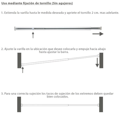 Barra transparente extensível 85,5/150 cm. Com mola de pressão ajustável (1 peça)