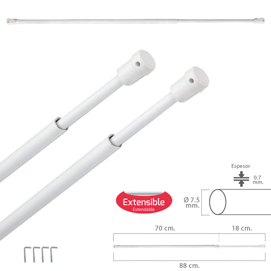 Barra transparente extensível 70/88 cm. Com Suporte, Sem Mola (2 peças)