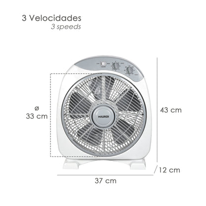 Ventilador Maurer Box Ø 30cm 40 Watt. 3 velocidades Lâminas grandes, 3 Com temporizador