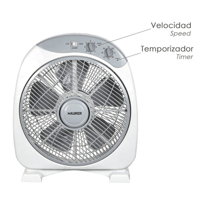 Ventilador Maurer Box Ø 30cm 40 Watt. 3 velocidades Lâminas grandes, 3 Com temporizador