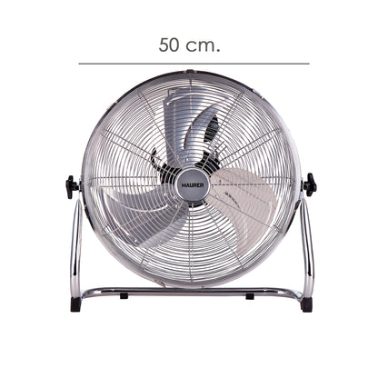 Ventilador Maurer De Suelo Ø 50 cm. Alta Velocidad 3 Velocidades, Inclinable, Motor Aluminio y Cobre, 150 Watt