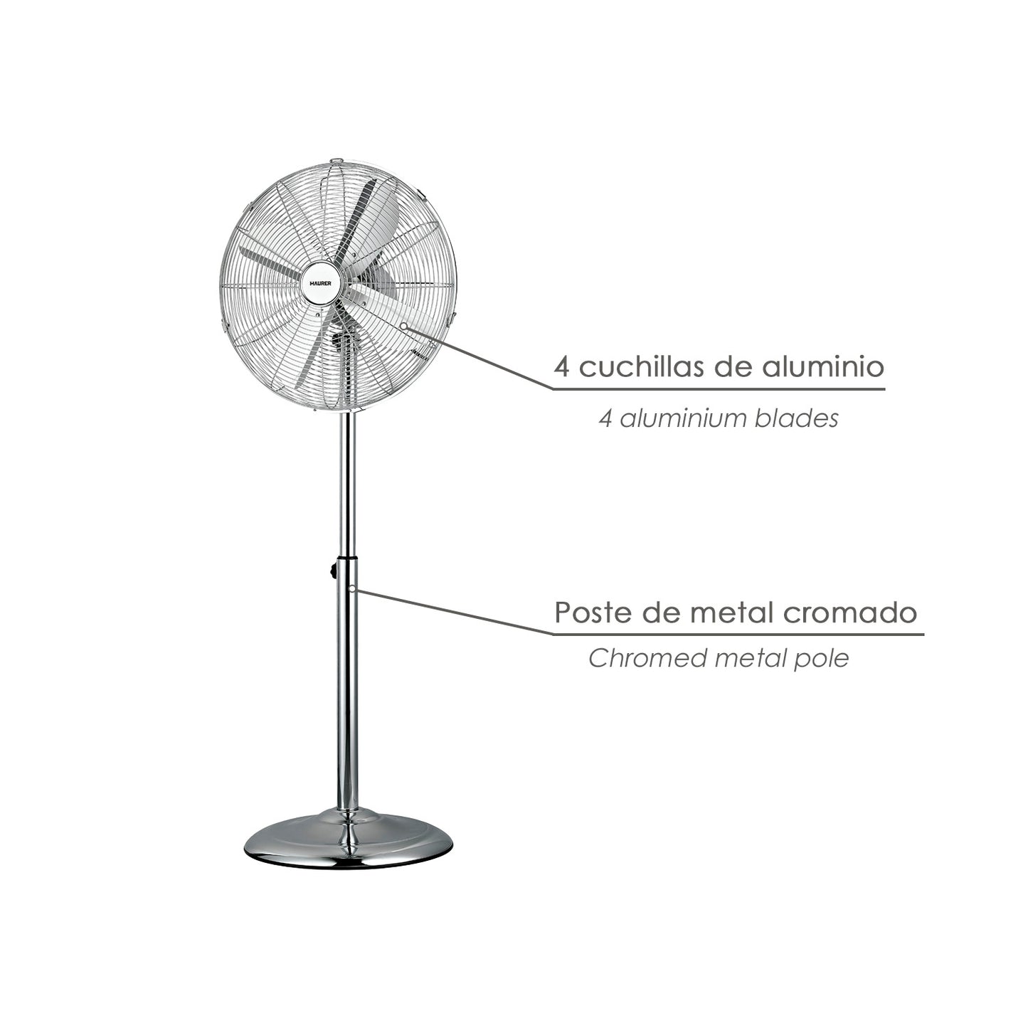 Ventilador Pie Ø 44,5 cm. Altura 130 cm. 60 watt. Ventilador oscilante. Ventilador Pie silencioso. Circulador de aire.