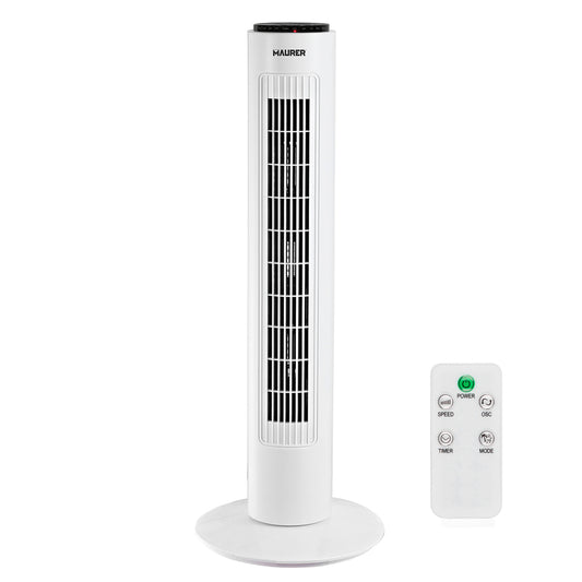 Ventilador Torre Maurer 73 cm 3 velocidades. Função oscilante. Com timer e controle remoto.