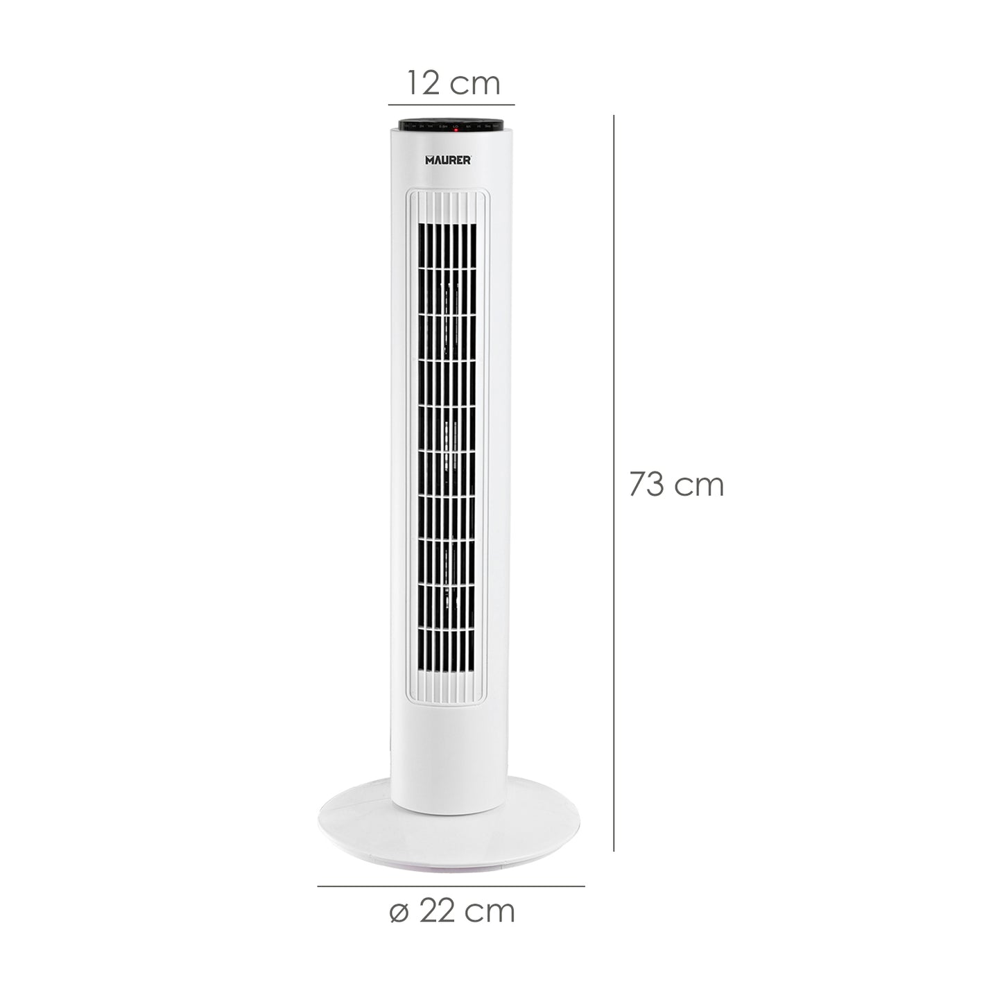 Ventilador Maurer Torre 73 cm 3 Velocidades. Funcion Oscilante. Con Temporizador y Mando a Distancia.