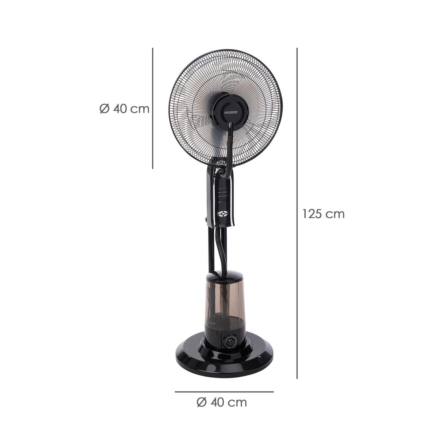 Ventilador Nebulizador, 3 Pás Grandes Ø 40 cm. Motor de cobre de 75 watts. Temporizador, ventilador de controle remoto com água