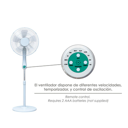 Ventilador Suelo Silencioso Con Mando. Ø 43 cm. Altura 140cm. 55 watt. 55 watt. Ventilador programable. Ventilador oscilante.