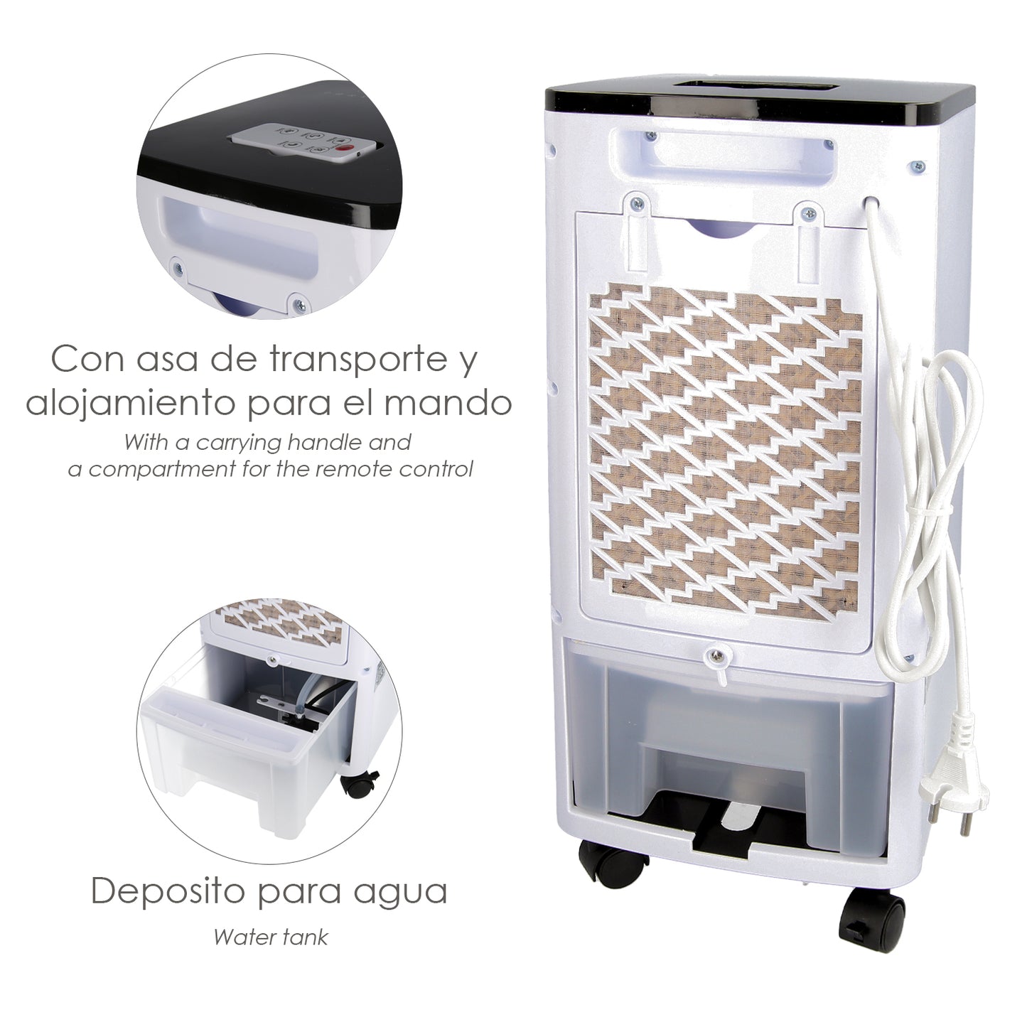 Ventilador Refrescador Por Agua Con Mando. Oscilación Automatica 3 Velocidades, Modo Ventilación / Refrigeración